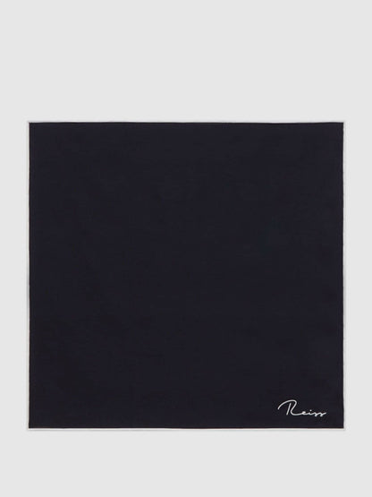 Reiss Plain Silk Pocket Square in Navy