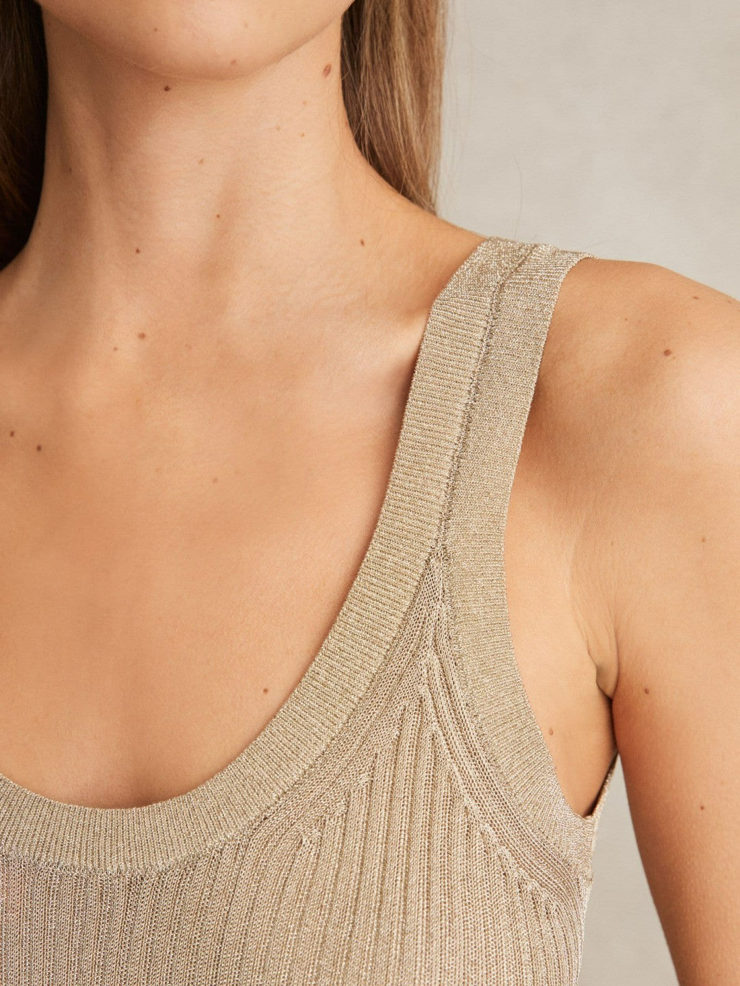 Reiss Metallic Vest Top in Gold