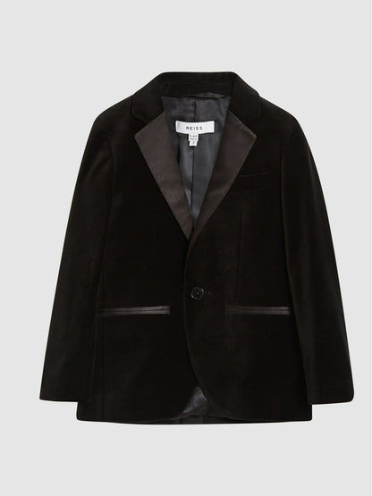 Reiss 4-9 yrs Single Breasted Velvet Blazer in Black