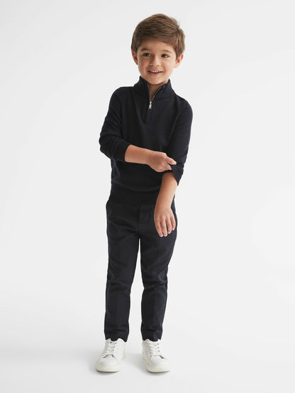 Reiss 4-9 yrs Merino Wool Zip-Neck Jumper in Navy