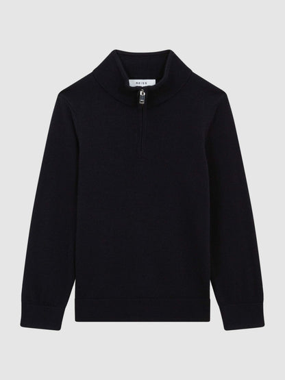 Reiss 4-9 yrs Merino Wool Zip-Neck Jumper in Navy
