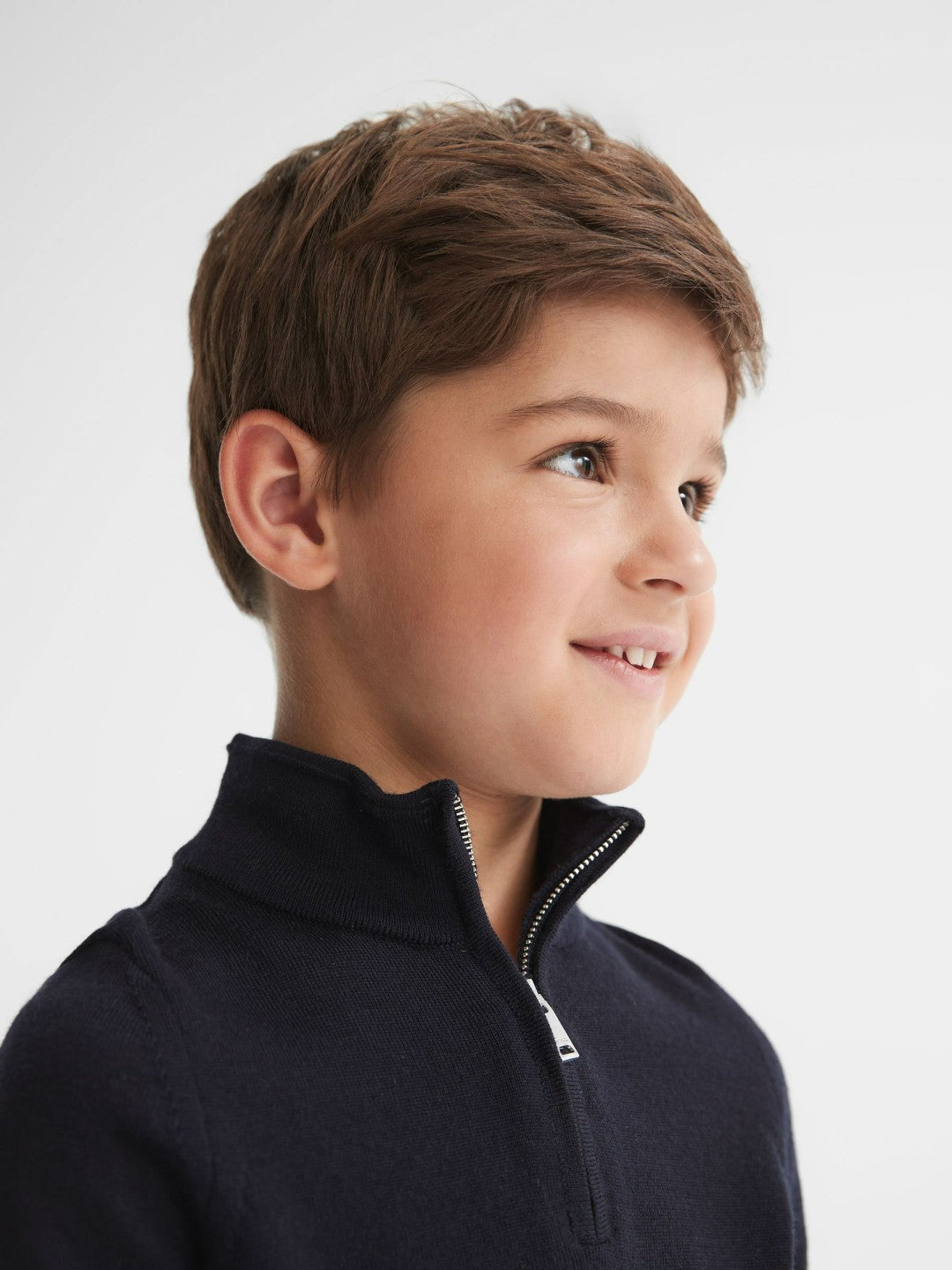 Reiss 4-9 yrs Merino Wool Zip-Neck Jumper in Navy