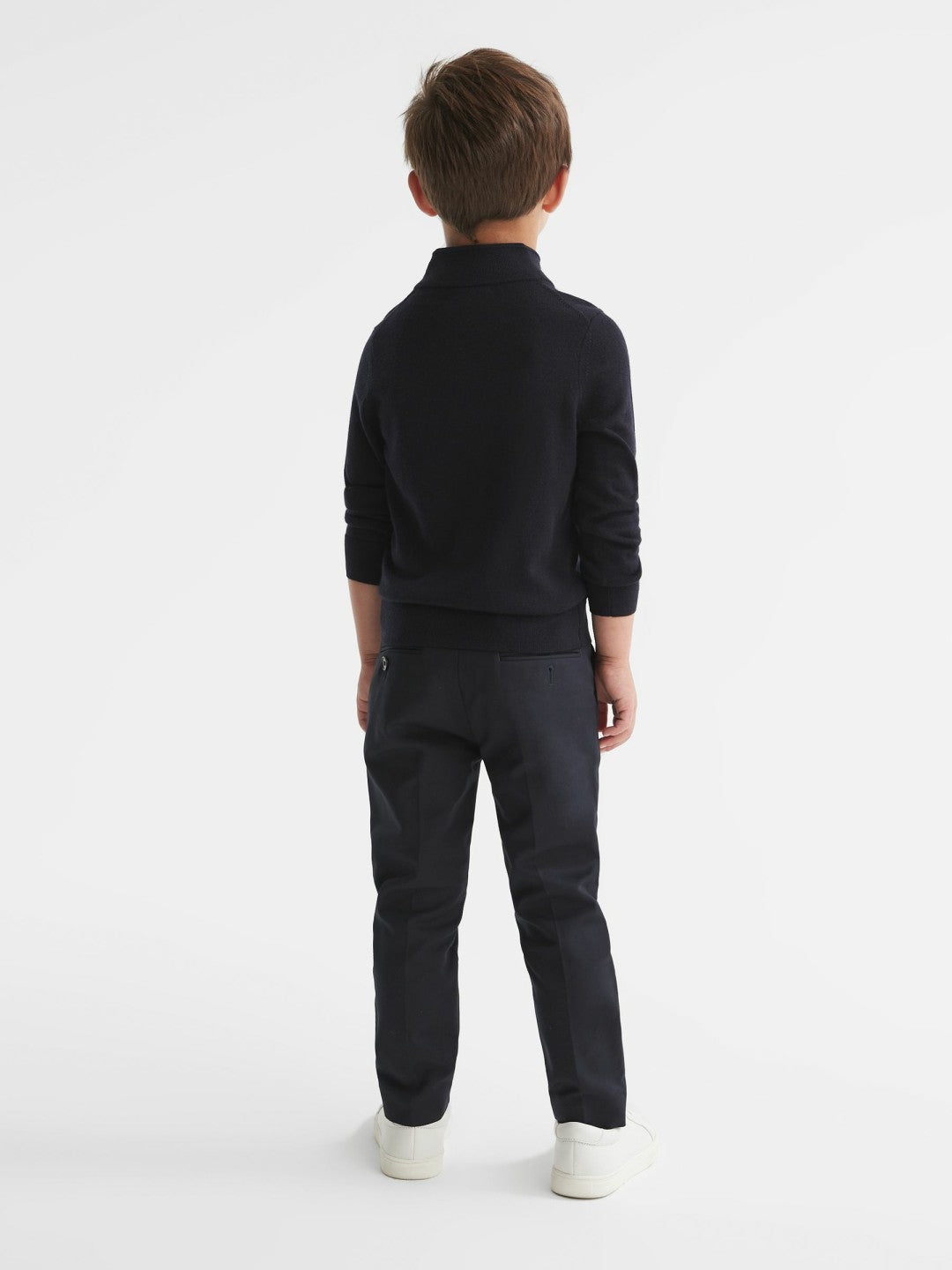 Reiss 4-9 yrs Merino Wool Zip-Neck Jumper in Navy