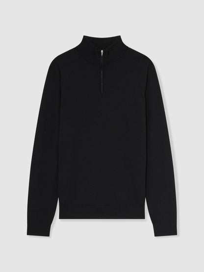 Reiss Merino Wool Half-Zip Jumper in Black