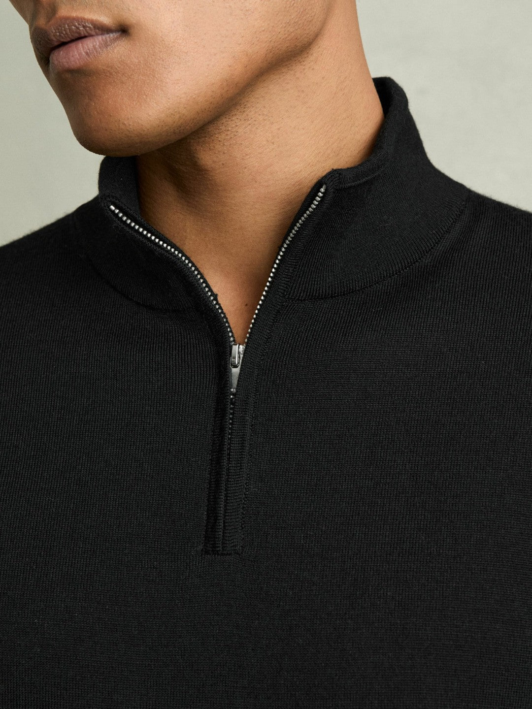 Reiss Merino Wool Half-Zip Jumper in Black