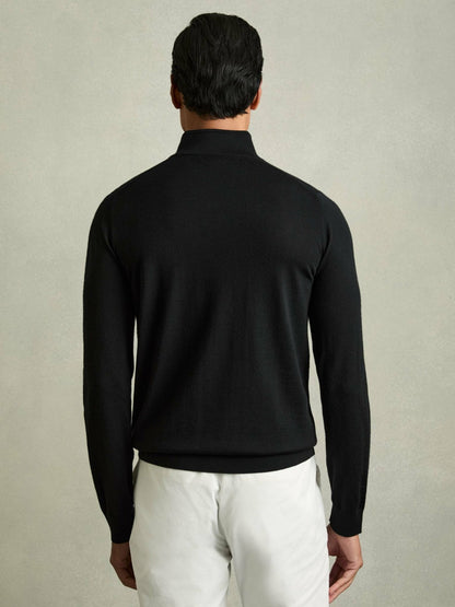 Reiss Merino Wool Half-Zip Jumper in Black