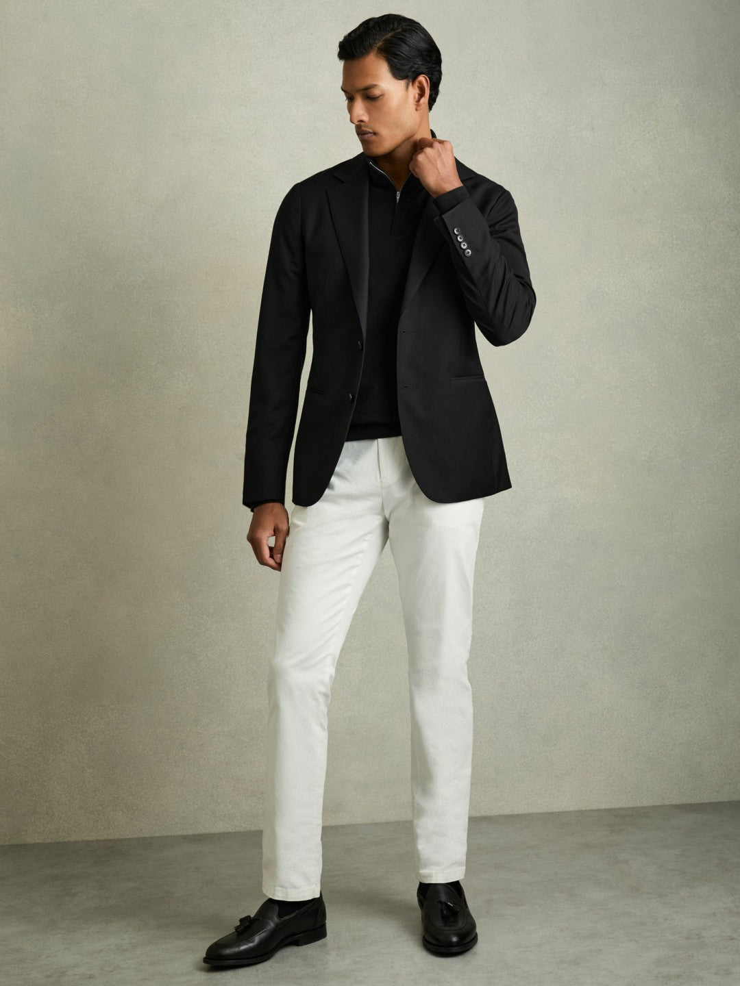 Reiss Merino Wool Half-Zip Jumper in Black