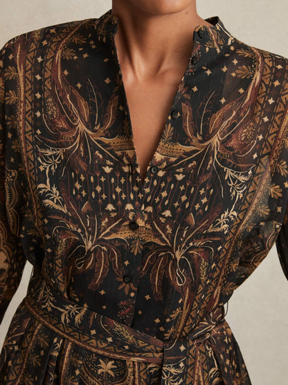 Reiss Botanical-Print Chiffon Mini Dress in Navy