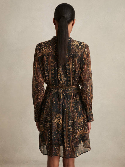 Reiss Botanical-Print Chiffon Mini Dress in Navy