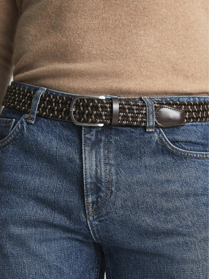 Reiss Woven Belt in Dark Brown