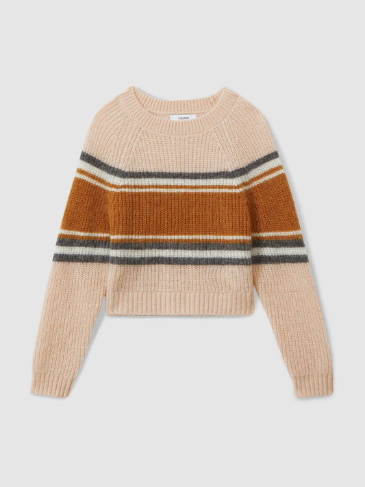 Reiss Colourblock Striped Jumper in Pink