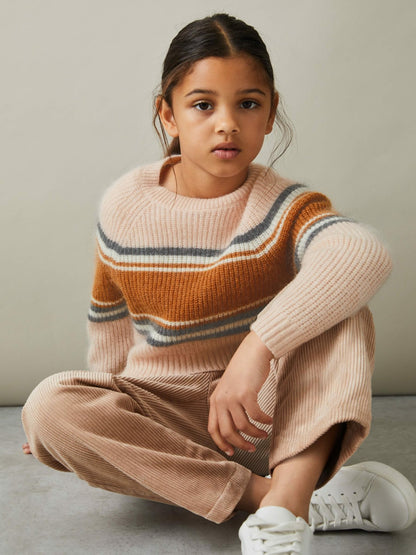 Reiss Colourblock Striped Jumper in Pink