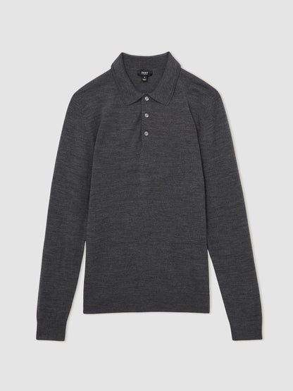 Reiss Merino Wool Polo Shirt in Derby Grey Marl