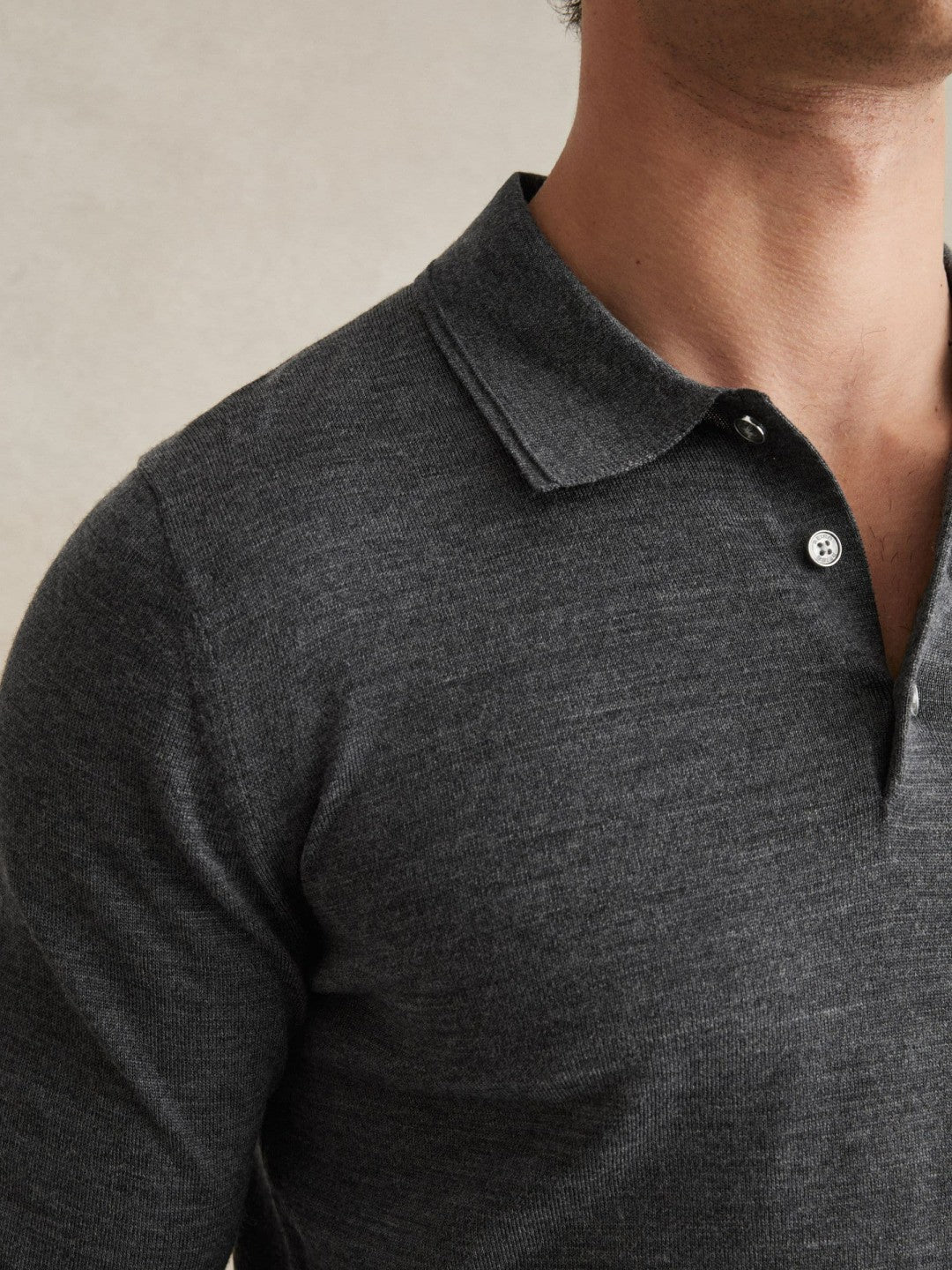 Reiss Merino Wool Polo Shirt in Derby Grey Marl