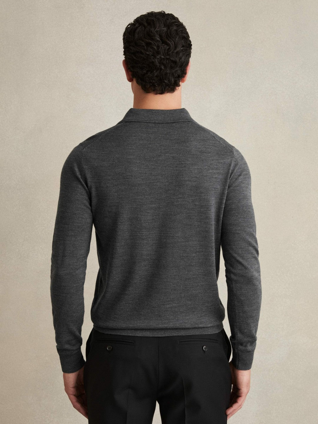 Reiss Merino Wool Polo Shirt in Derby Grey Marl