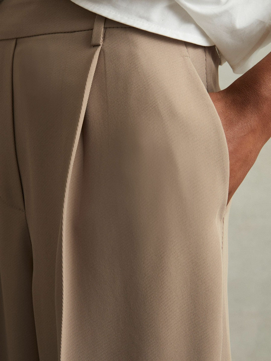 Reiss Half-Elasticated Wide Leg Trousers in Mink Neutral
