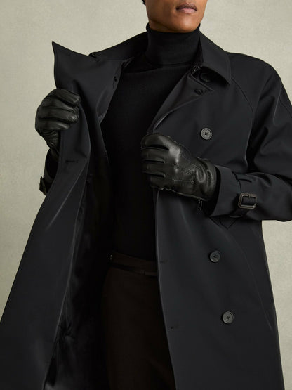 Reiss Leather Zip-Side Gloves in Black