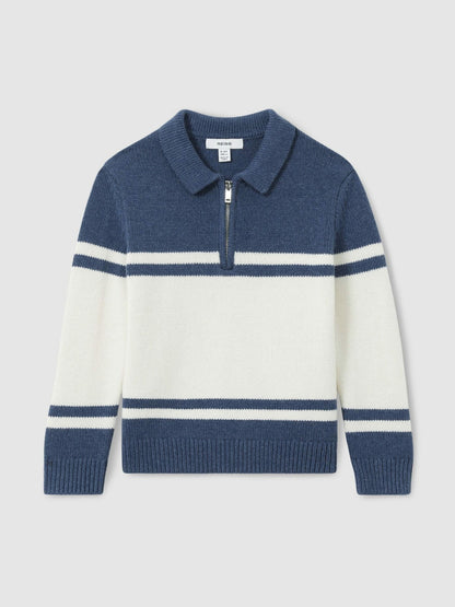 Reiss 9-13 yrs Half-Zip Colour-Block Polo Shirt in Blue/White