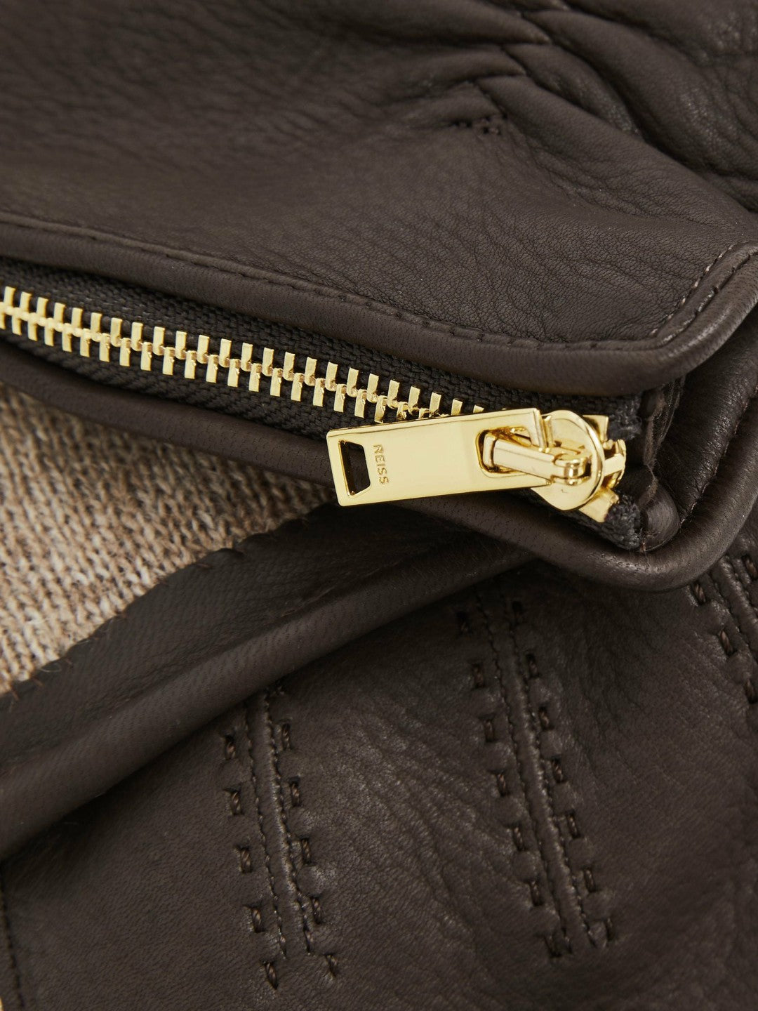 Reiss Leather Zip-Side Gloves in Dark Brown