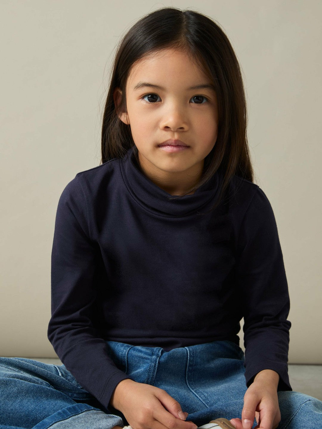 Reiss 4-9 yrs Cotton-Jersey Roll-Neck Top with Stretch in Navy