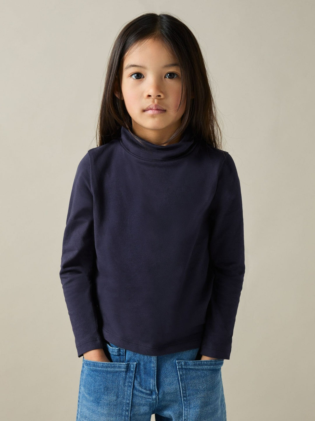 Reiss 4-9 yrs Cotton-Jersey Roll-Neck Top with Stretch in Navy