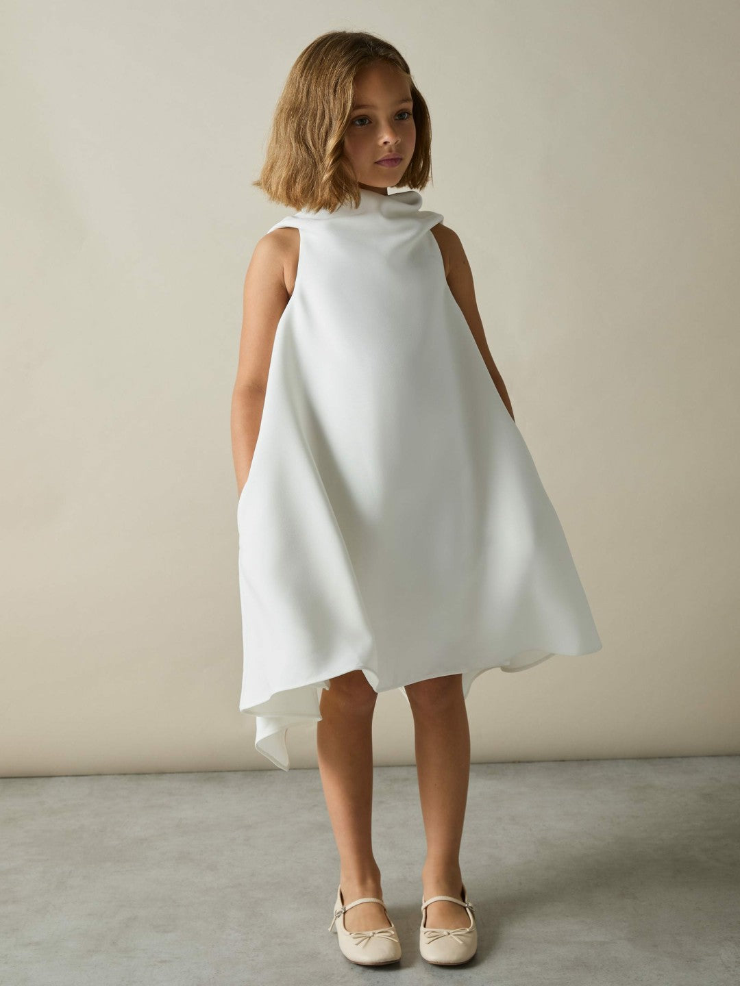 Reiss 13-14 yrs High-Neck Drape Back Dress in Ivory