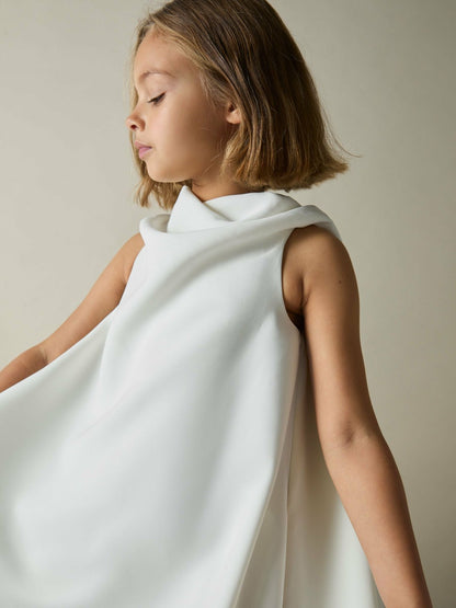 Reiss 13-14 yrs High-Neck Drape Back Dress in Ivory