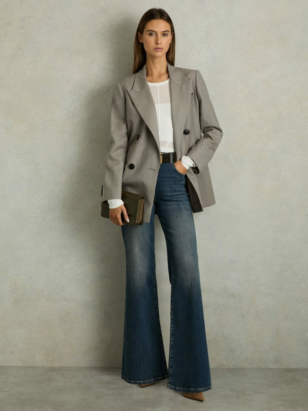 Reiss Wool Oversized Double-Breasted Blazer in Grey