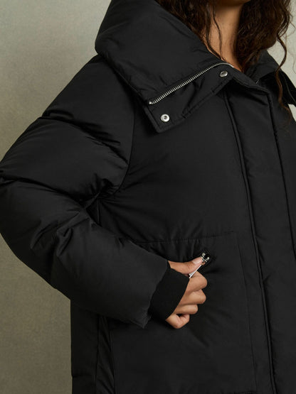 Reiss Petite Concealed-Hood Puffer Coat in Black