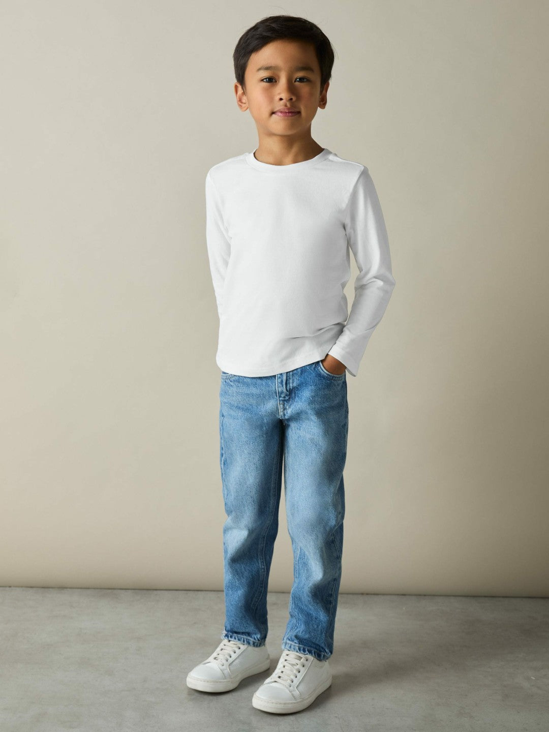 Reiss 3-9 yrs Cotton Jersey Long Sleeve T-Shirts 3 Pack in White/Soft Grey/Navy