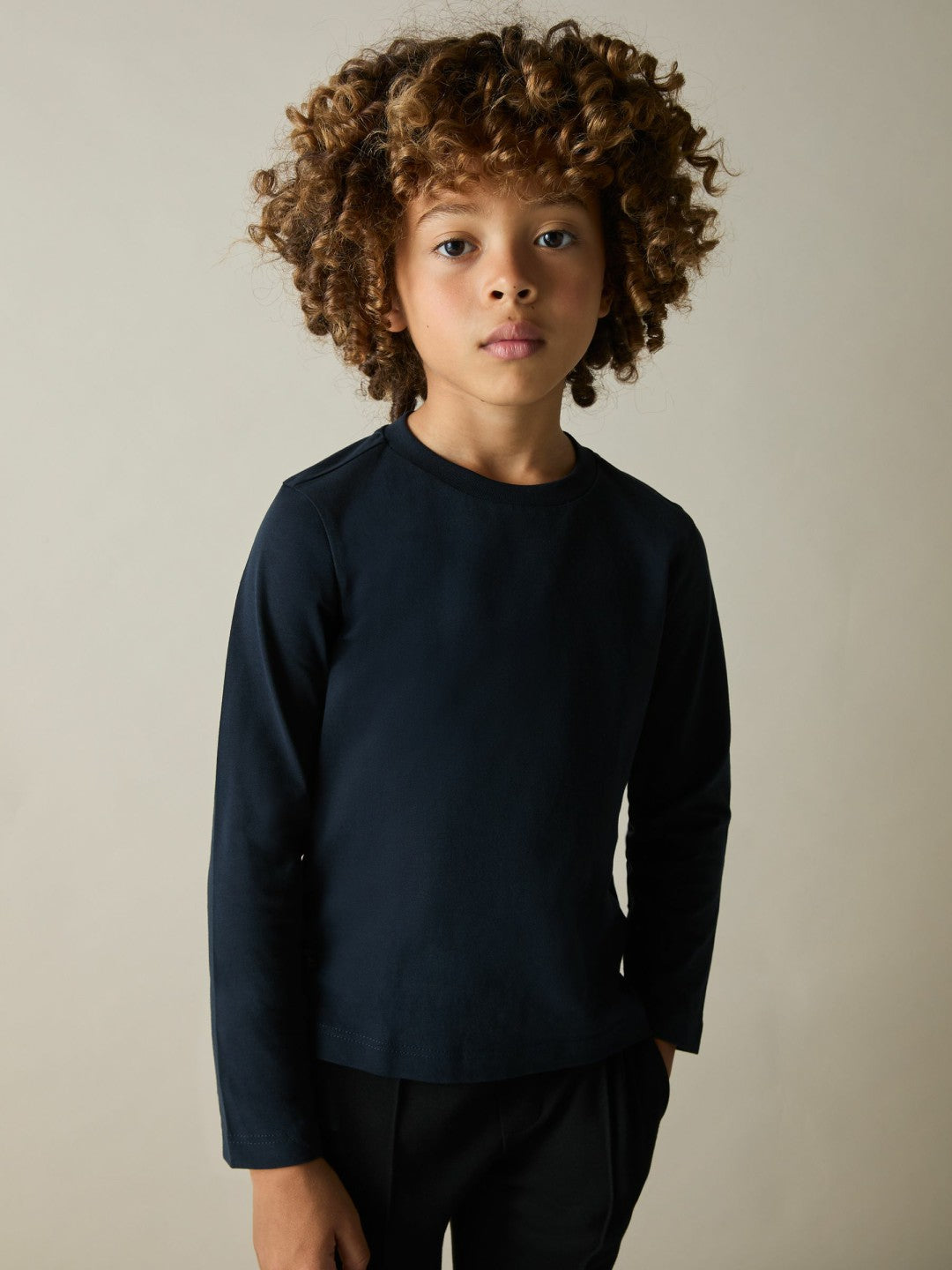 Reiss 9-13 yrs Cotton Jersey Long Sleeve T-Shirts 3 Pack in White/Soft Grey/Navy