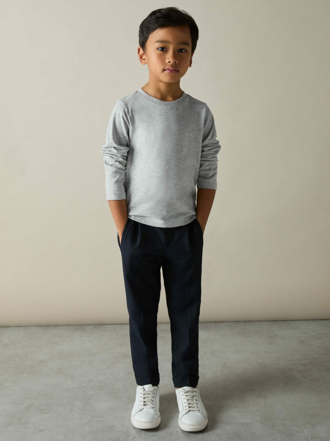 Reiss 9-13 yrs Cotton Jersey Long Sleeve T-Shirts 3 Pack in White/Soft Grey/Navy