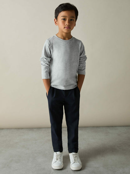Reiss 9-13 yrs Cotton Jersey Long Sleeve T-Shirts 3 Pack in White/Soft Grey/Navy