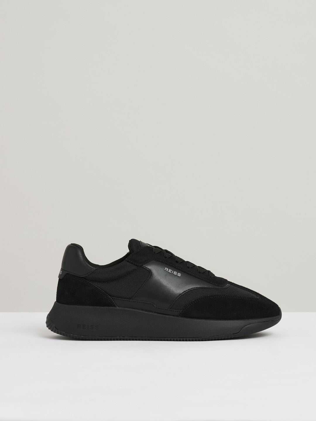 Reiss Leather Suede Running Trainers in All Black