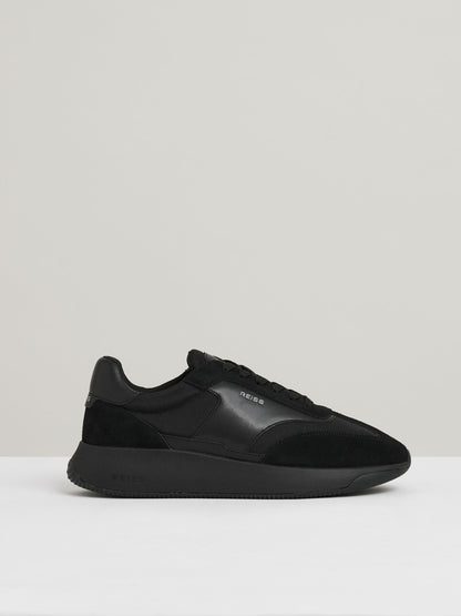 Reiss Leather Suede Running Trainers in All Black