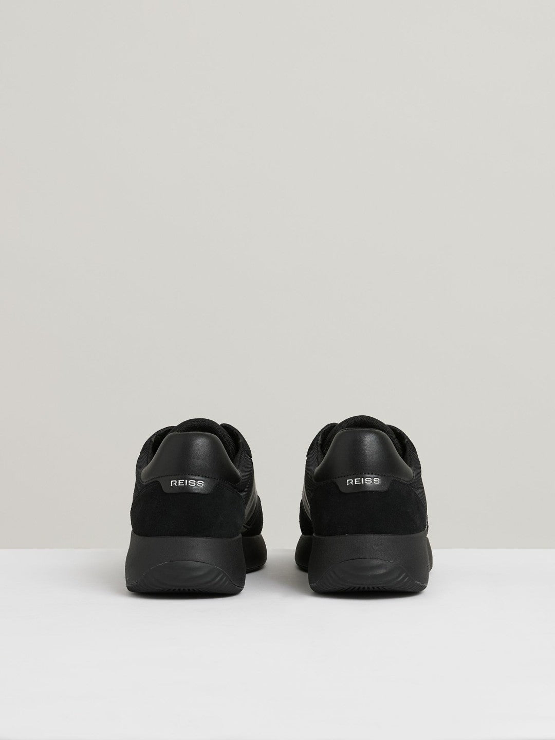 Reiss Leather Suede Running Trainers in All Black