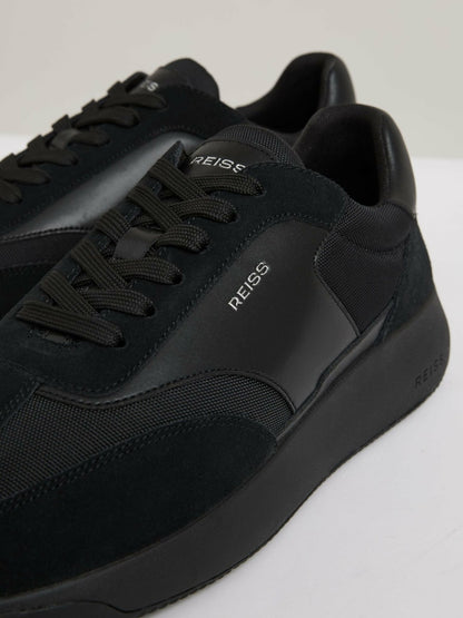 Reiss Leather Suede Running Trainers in All Black