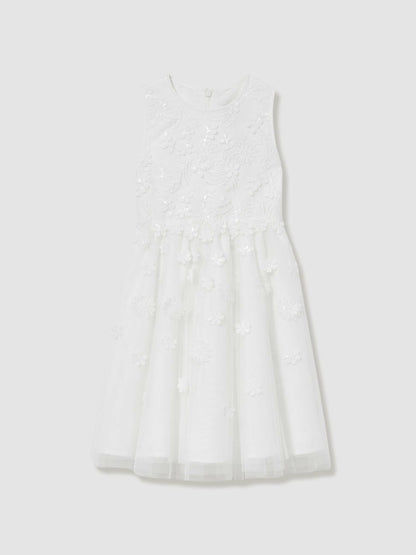 Reiss 13-14 yrs Tulle Floral-Embroidered Bridesmaid Dress in Ivory