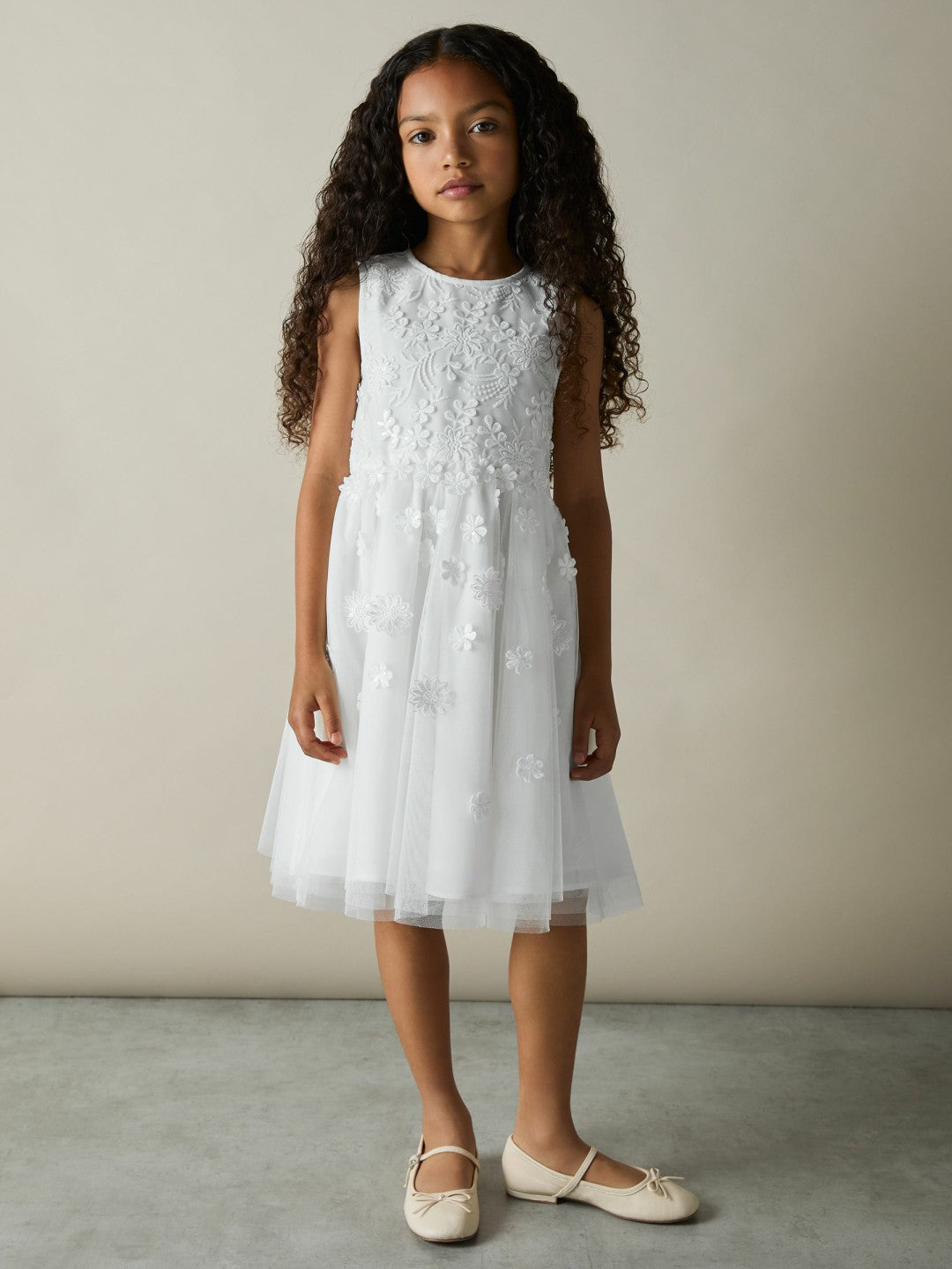 Reiss 13-14 yrs Tulle Floral-Embroidered Bridesmaid Dress in Ivory