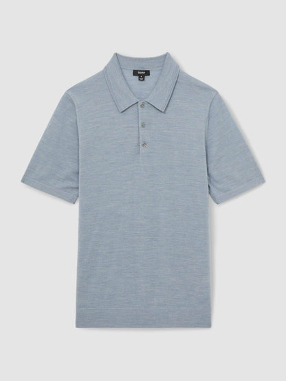 Reiss Merino Wool Polo Shirt in Soft Blue