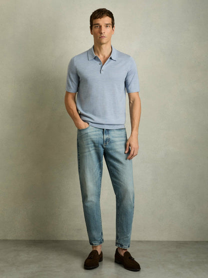 Reiss Merino Wool Polo Shirt in Soft Blue