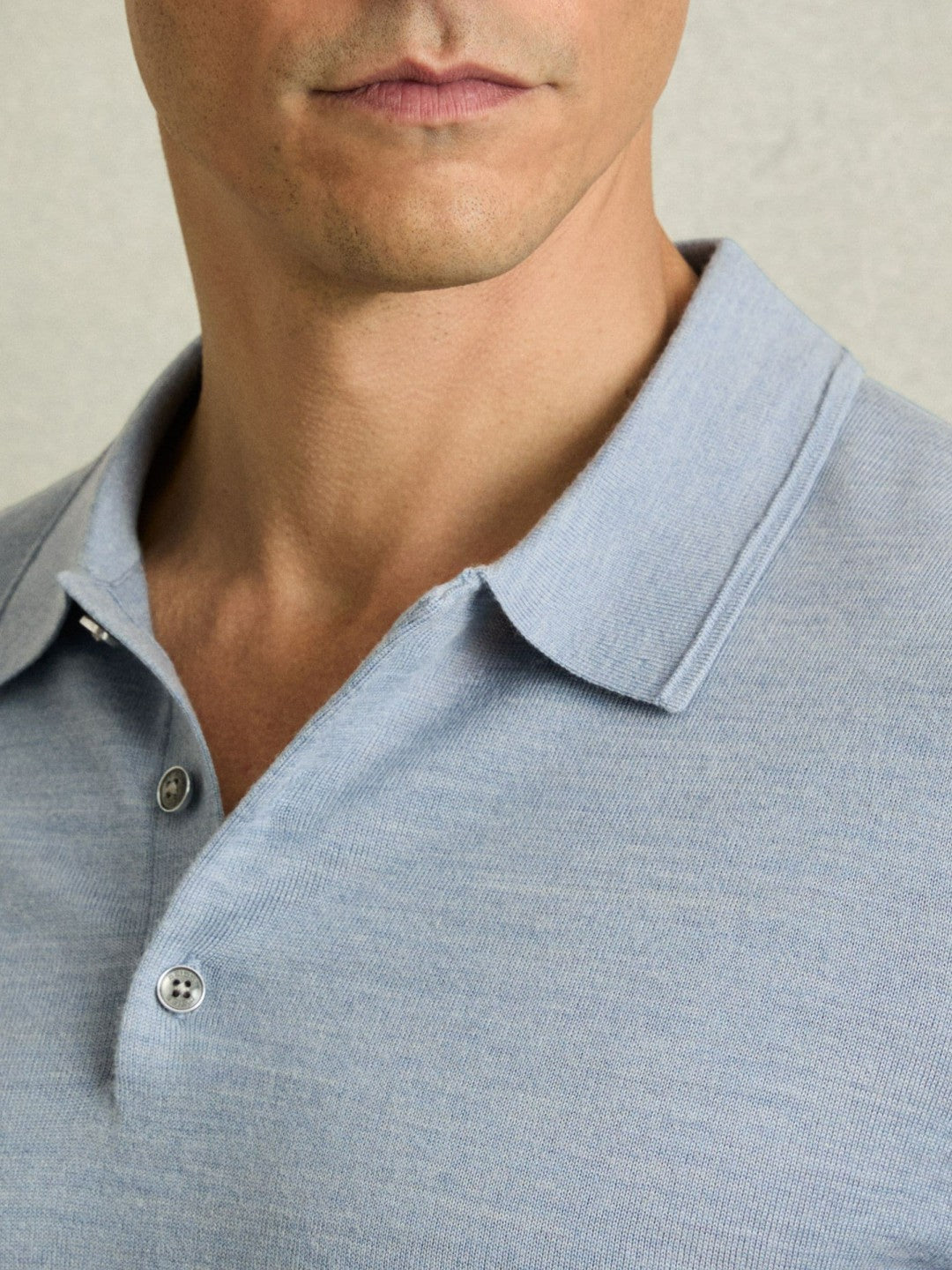 Reiss Merino Wool Polo Shirt in Soft Blue