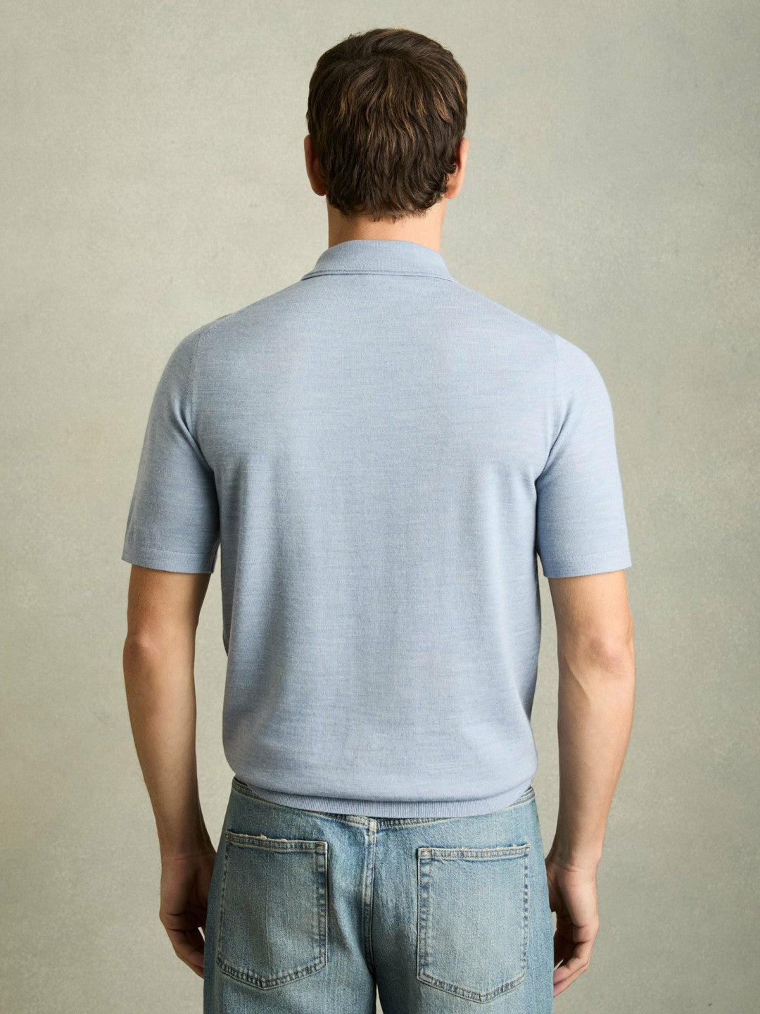 Reiss Merino Wool Polo Shirt in Soft Blue