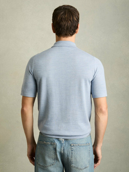 Reiss Merino Wool Polo Shirt in Soft Blue