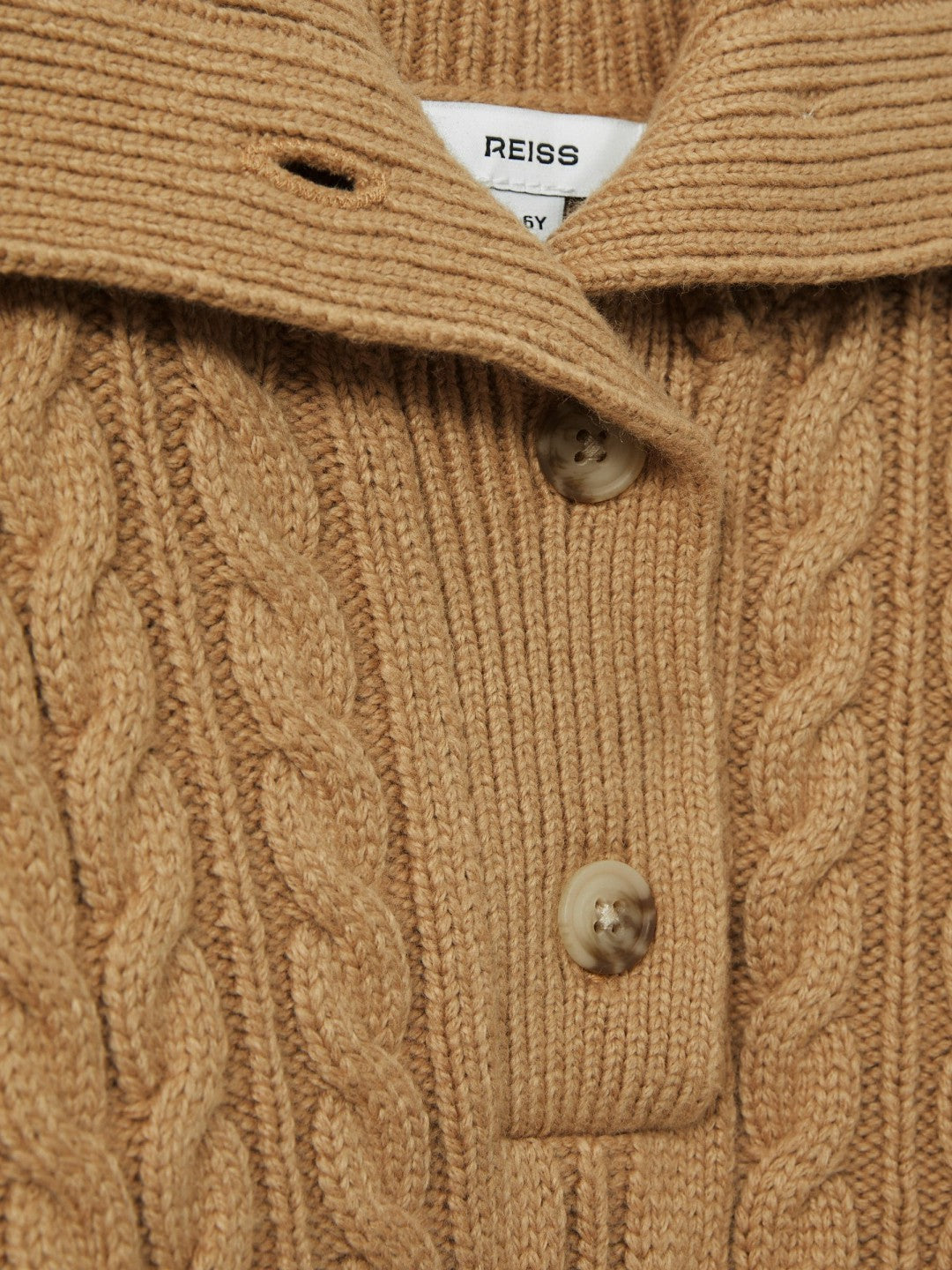 Reiss 4-9 yrs Cotton-Blend Open-Collar Cable-Knit Jumper With Wool in Camel