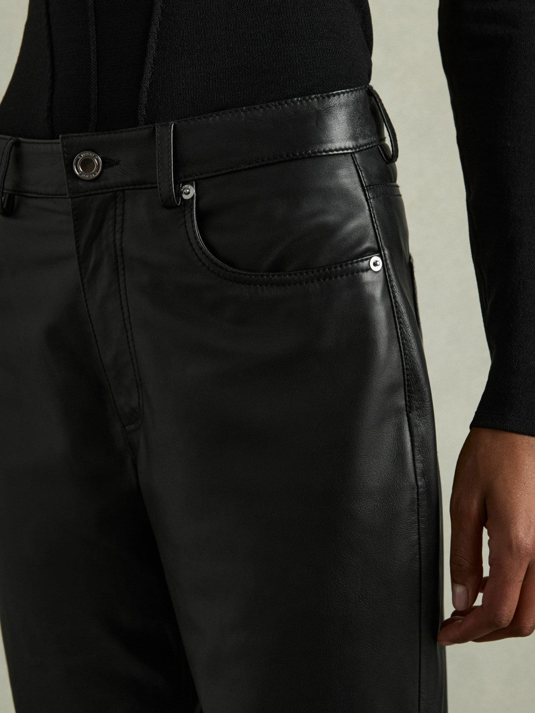 Reiss Leather Slim-Leg Trousers in Black