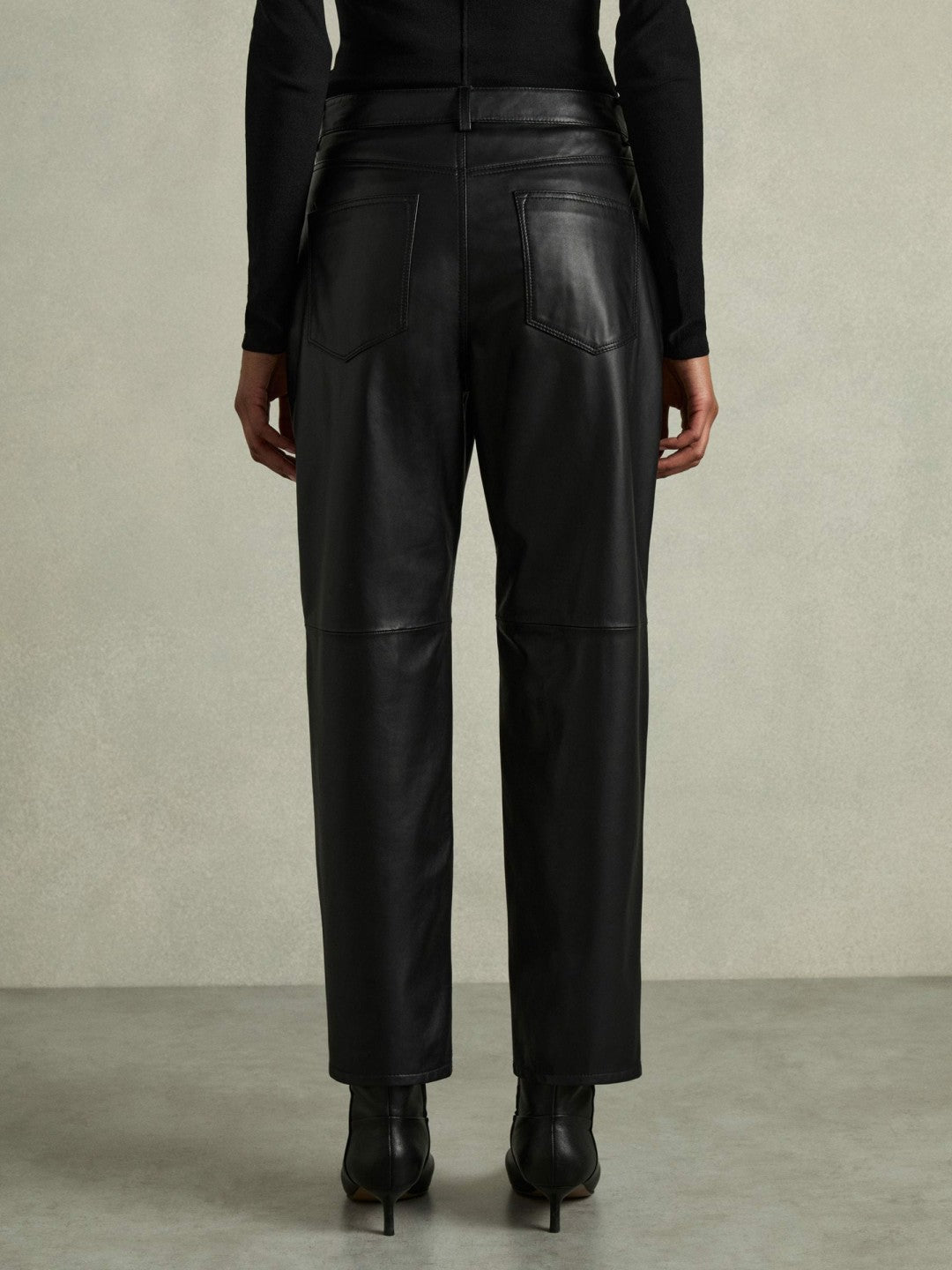 Reiss Leather Slim-Leg Trousers in Black
