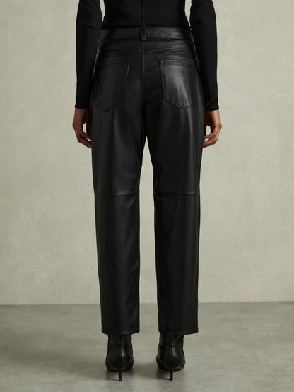 Reiss Leather Slim-Leg Trousers in Black