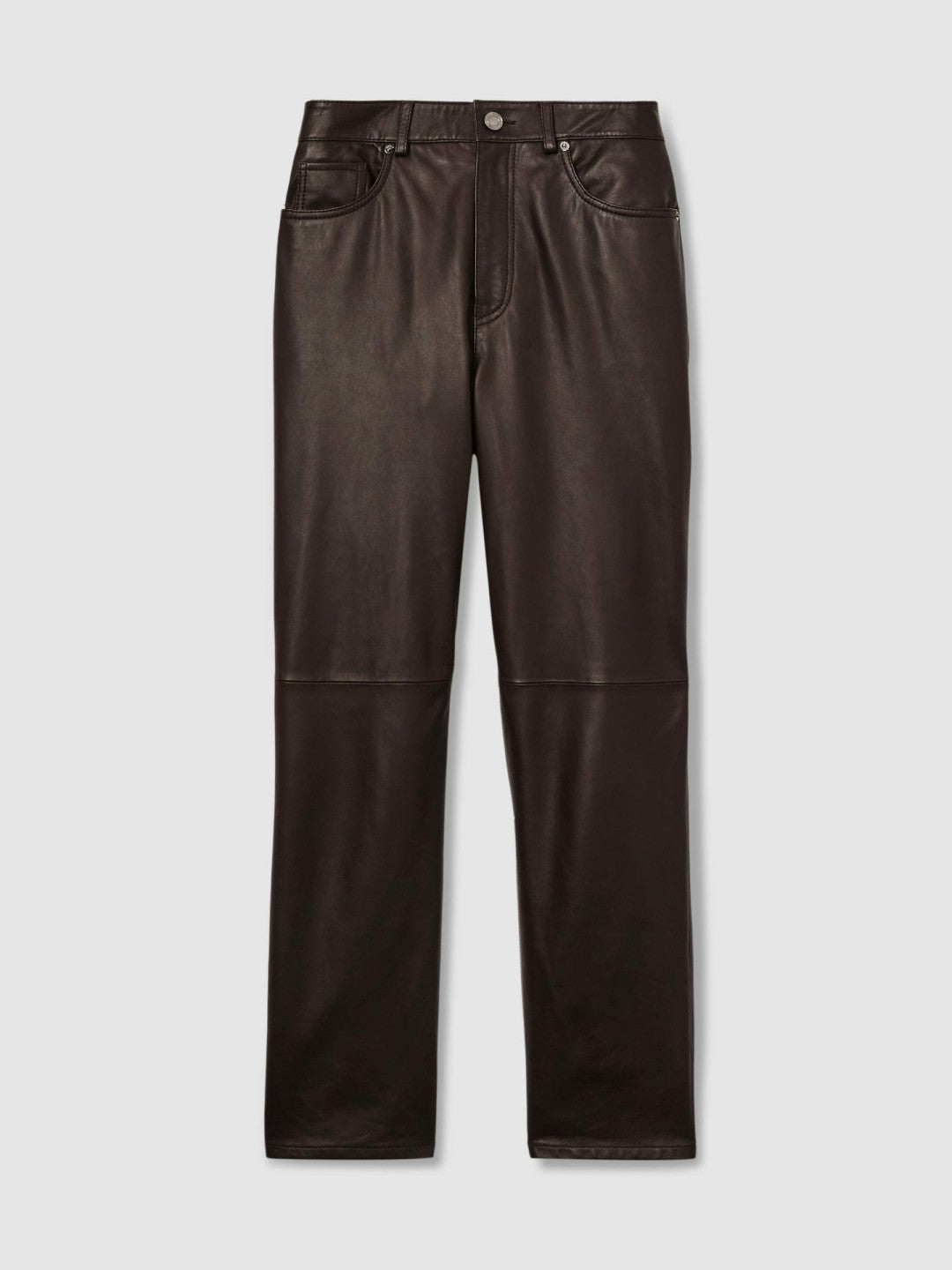 Reiss Leather Slim-Leg Trousers in Chocolate