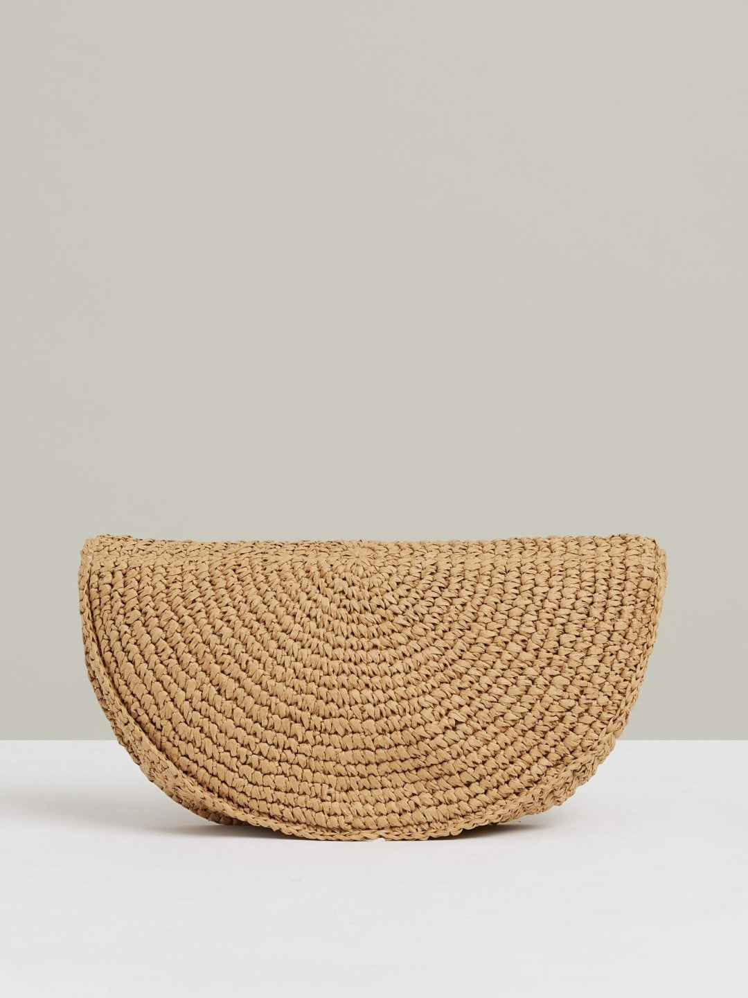 Reiss Raffia Half-Moon Clutch Bag in Natural